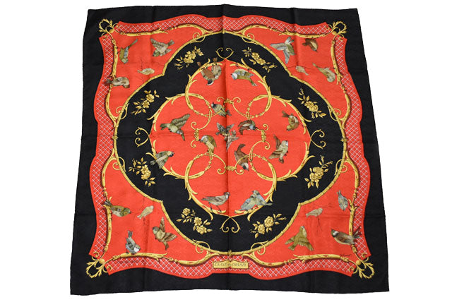 Hermes 100% Silk Scarf La Cle des Champs Bird Red/Black 88x88cm in Pristine Condition