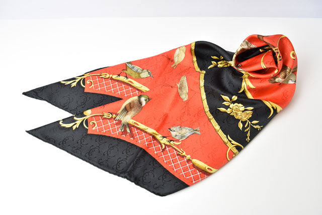 Hermes 100% Silk Scarf La Cle des Champs Bird Red/Black 88x88cm in Pristine Condition