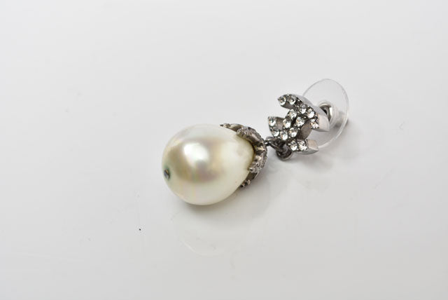 Chanel Metal Rhinestone Faux Pearl Earrings in Excellent Condition