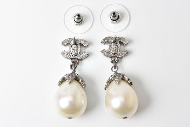 Chanel Metal Rhinestone Faux Pearl Earrings in Excellent Condition