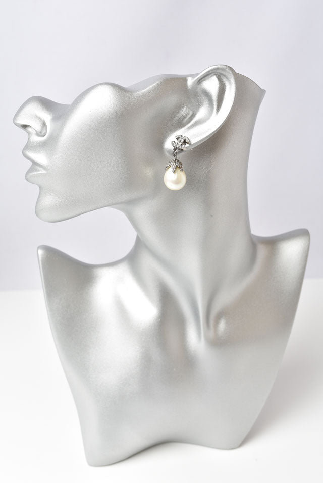 Chanel Metal Rhinestone Faux Pearl Earrings in Excellent Condition