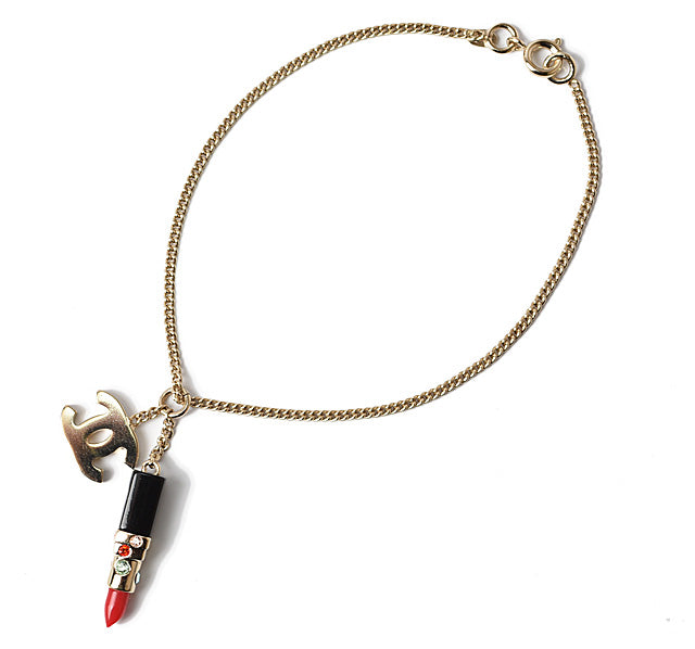 Chanel Bangle/Bracelet Coco Mark Lipstick Rhinestone Red Multi Gold