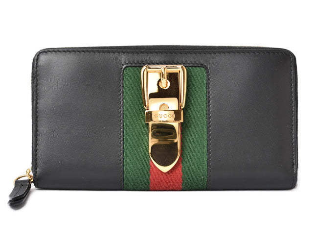 Gucci Leather Long Wallet Round Zipper Sylvie 476083