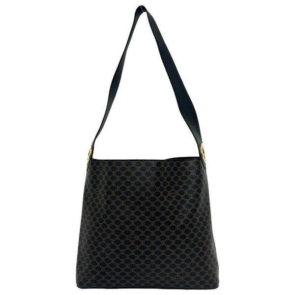 CELINE Vintage Circle Logo Metal Macadam Pattern Leather Shoulder Bag