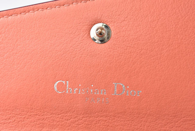 Christian Dior Leather Long Wallet Rose Grey/Coral Pink in Excellent Condition