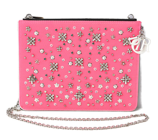 Christian Dior Chain Shoulder Bag/Clutch Bag/Pouch, Pink/Black, Canvas/Lambskin in Pristine Condition