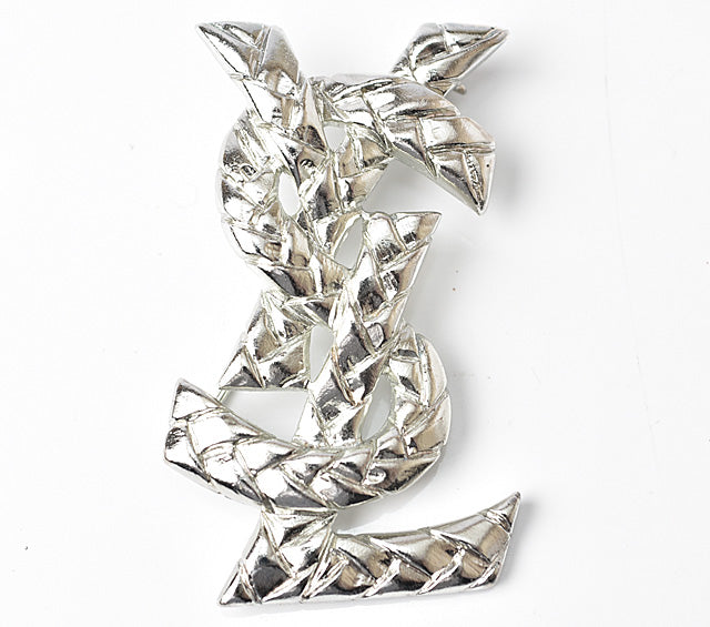 Saint Laurent YSL Logo Silver Pin Brooch