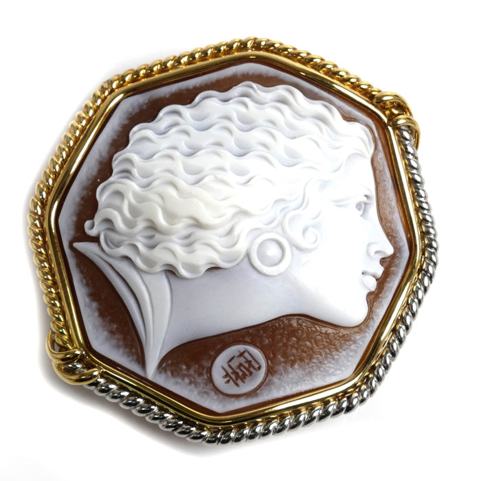 CARLO PARLATI K18YG Gold Pt900 Platinum Shell Cameo Pendant Brooch