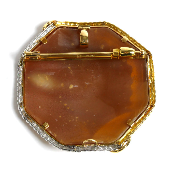 CARLO PARLATI K18YG Gold Pt900 Platinum Shell Cameo Pendant Brooch