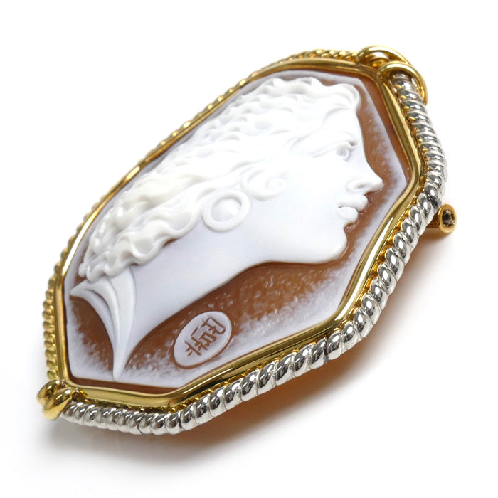 CARLO PARLATI K18YG Gold Pt900 Platinum Shell Cameo Pendant Brooch