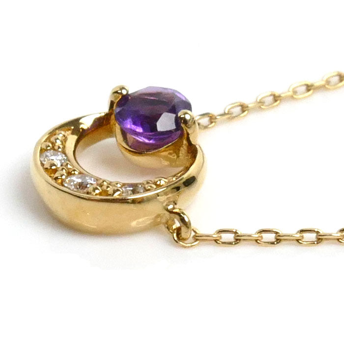 K18YG Yellow Gold Amethyst Moon Necklace