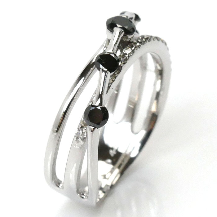 K18WG White Gold Black Diamond Ring