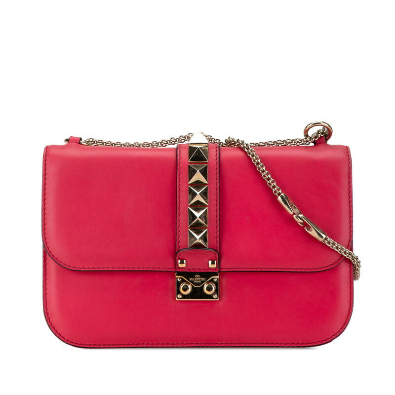 Valentino Rockstud Chain Shoulder Bag Pink Leather