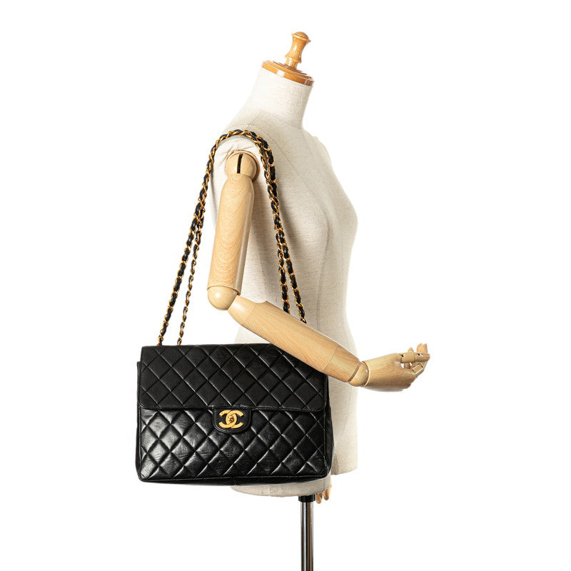 Chanel Matelasse Coco Mark Chain Shoulder Bag Black Lambskin