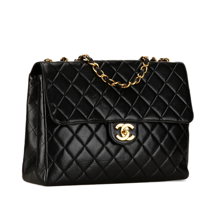 Chanel Matelasse Coco Mark Chain Shoulder Bag Black Lambskin