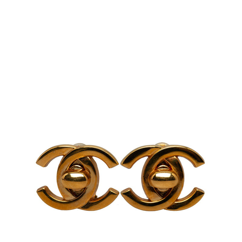 Chanel Vintage Coco Mark Turnlock Earrings Gold Plated