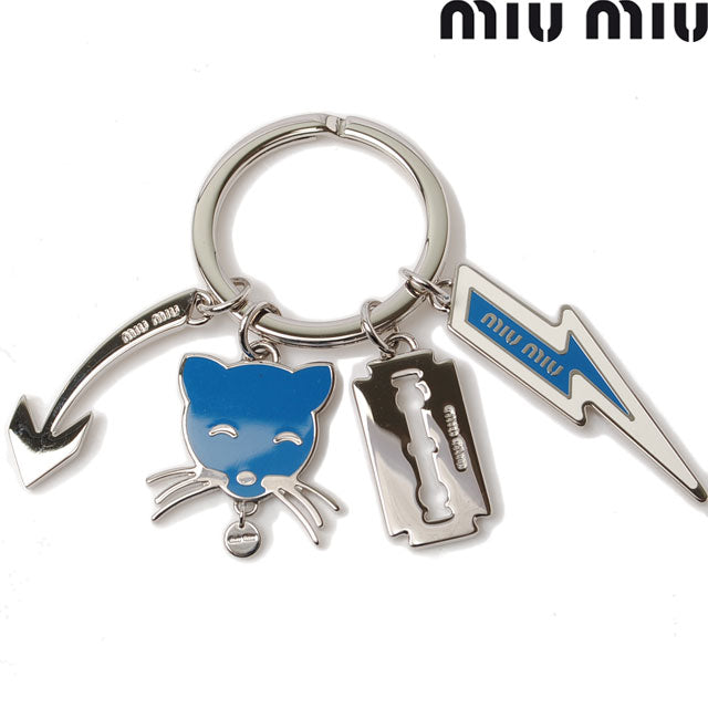 Miu Miu Keyring Keychain Cat Motif 5AP703 Blue Silver