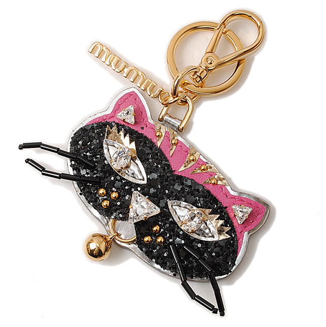 Miu Miu Rhinestone Cat Keyring 5ARH85