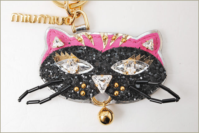 Miu Miu Rhinestone Cat Keyring 5ARH85