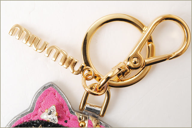 Miu Miu Rhinestone Cat Keyring 5ARH85