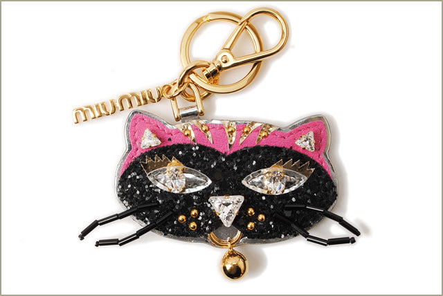 Miu Miu Rhinestone Cat Keyring 5ARH85