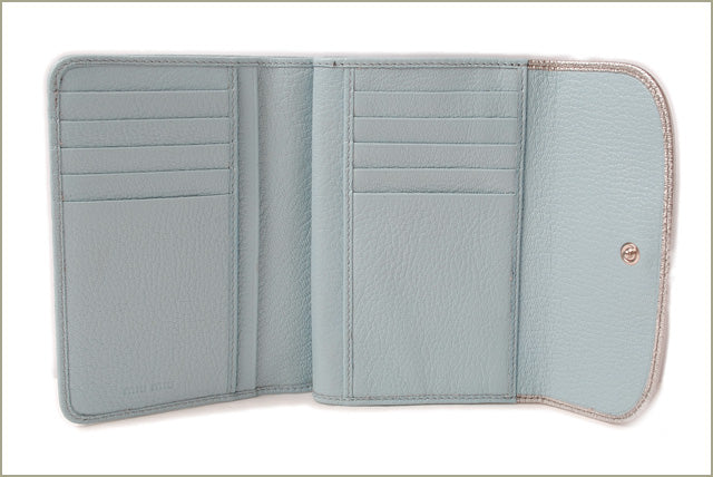 Miu Miu Trifold Wallet 5M1225 Madras Leather Silver/Light Blue