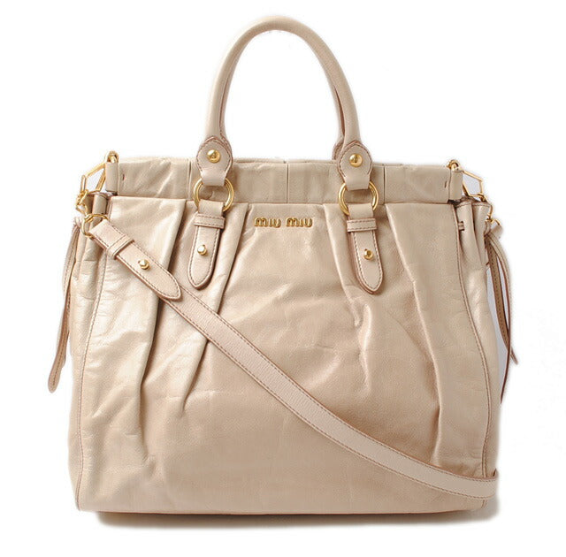 Miu Miu VITELLO LUX Leather 2way Shoulder Tote Bag Beige