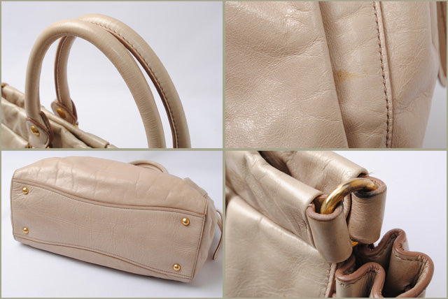 Miu Miu VITELLO LUX Leather 2way Shoulder Tote Bag Beige in Excellent Condition