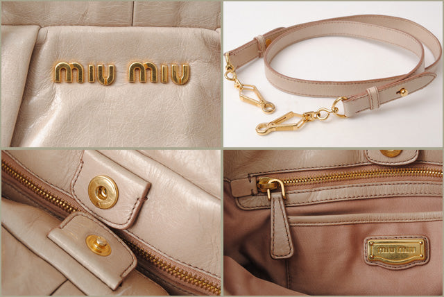 Miu Miu VITELLO LUX Leather 2way Shoulder Tote Bag Beige in Excellent Condition