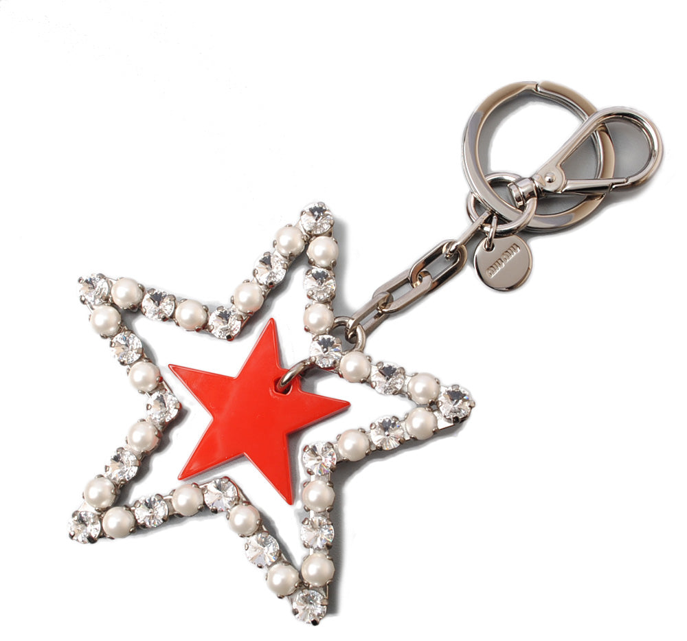 Miu Miu Keyring/Bag Charm with Rhinestones and Faux Pearls, 13.5cm