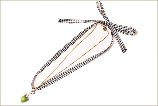 Miu Miu Necklace/Choker 5JC239, Metal, Rhinestone, Faux Pearl, W2.0×H3.5cm, Chain 42cm, Ribbon 97cm