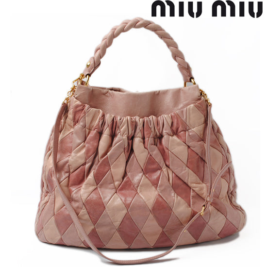 Miu Miu 2way Leather Hobo Bag Pink RR1432