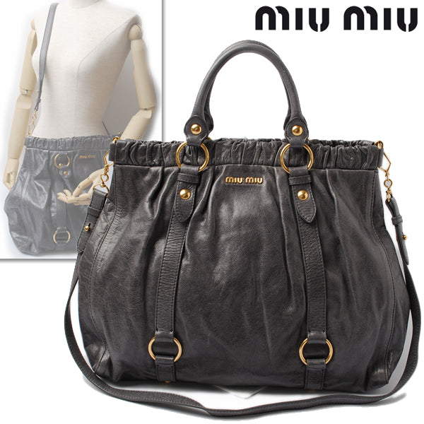 Miu Miu VITELLO LUX 2way Shoulder Bag Gray RN0423