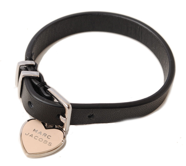 Marc Jacobs Leather Bangle/Bracelet with Heart Charm, Baby Pink/Black