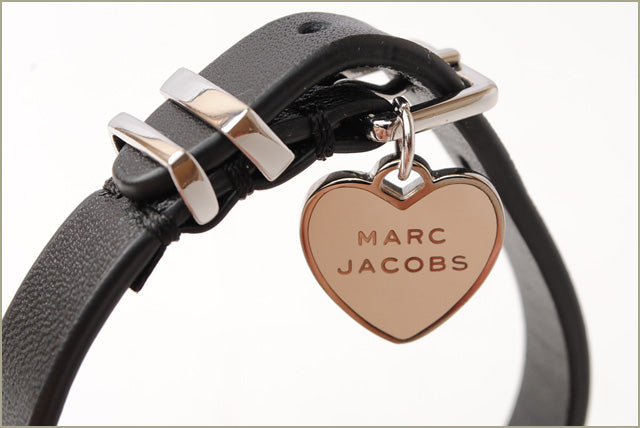 Marc Jacobs Leather Bangle/Bracelet with Heart Charm, Baby Pink/Black