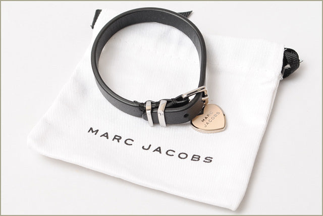 Marc Jacobs Leather Bangle/Bracelet with Heart Charm, Baby Pink/Black