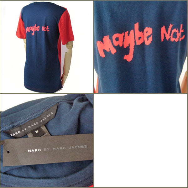 MARC BY MARC JACOBS Women's Maybe T-Shirt in Red/Navy, 100% Cotton, Size M in Pristine Condition