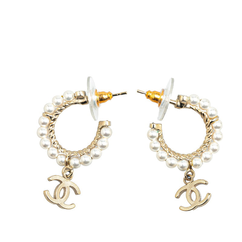 Chanel Coco Mark Pearl Hoop Earrings