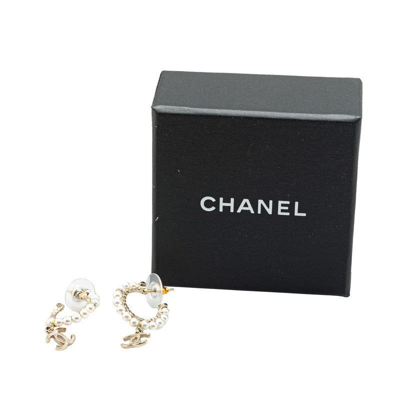 Chanel Coco Mark Pearl Hoop Earrings