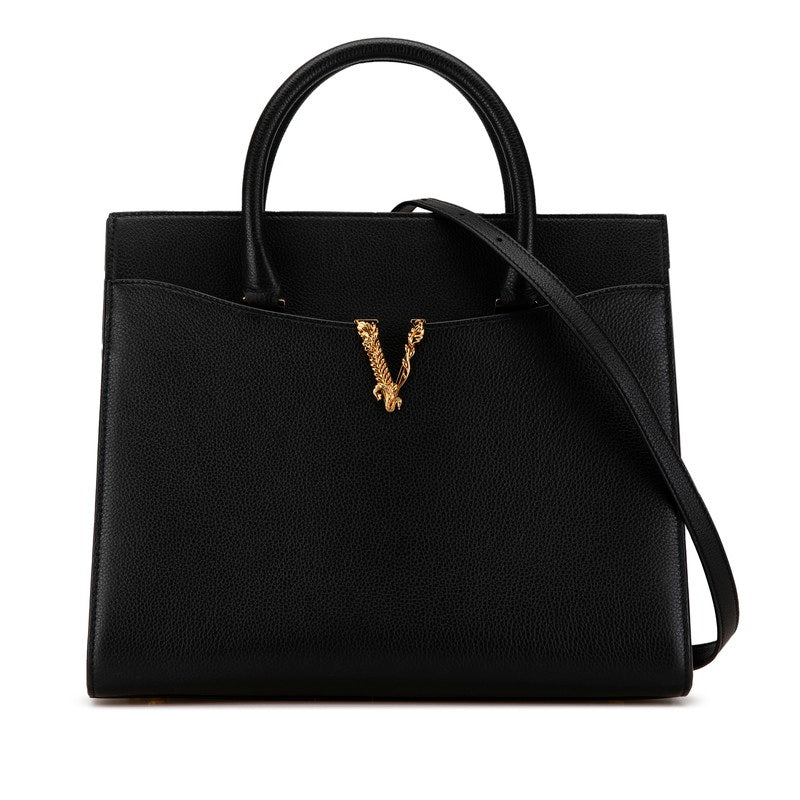 Versace Virtus Leather Handbag 2WAY Black in Great Condition