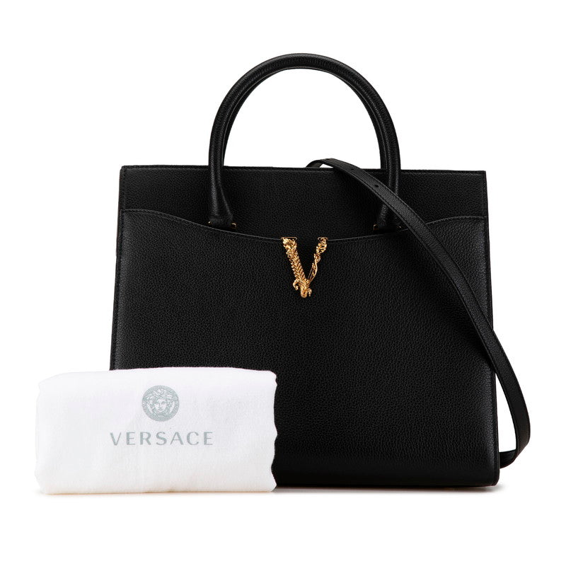 Versace Virtus Leather Handbag 2WAY Black in Great Condition