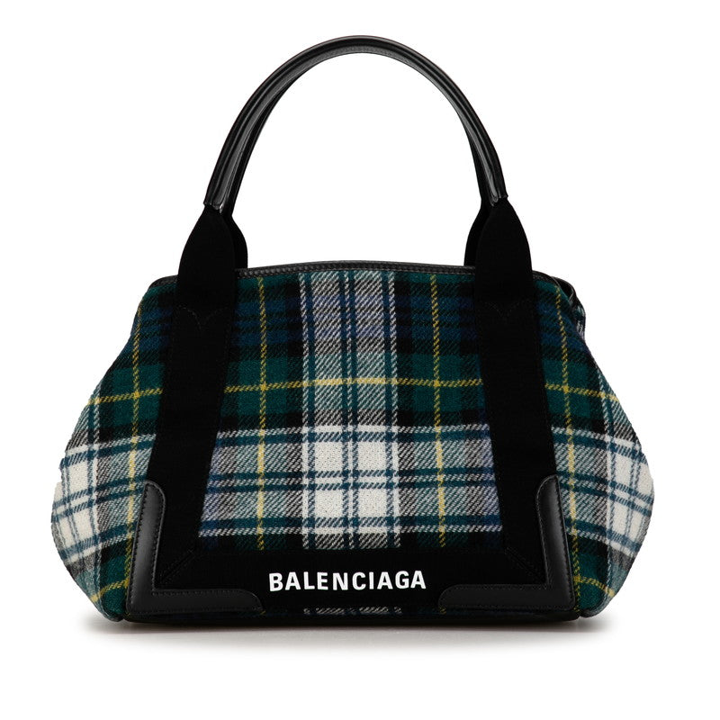 Balenciaga Wool Leather Navy Cabas S Tote Bag 339933 in Great Condition