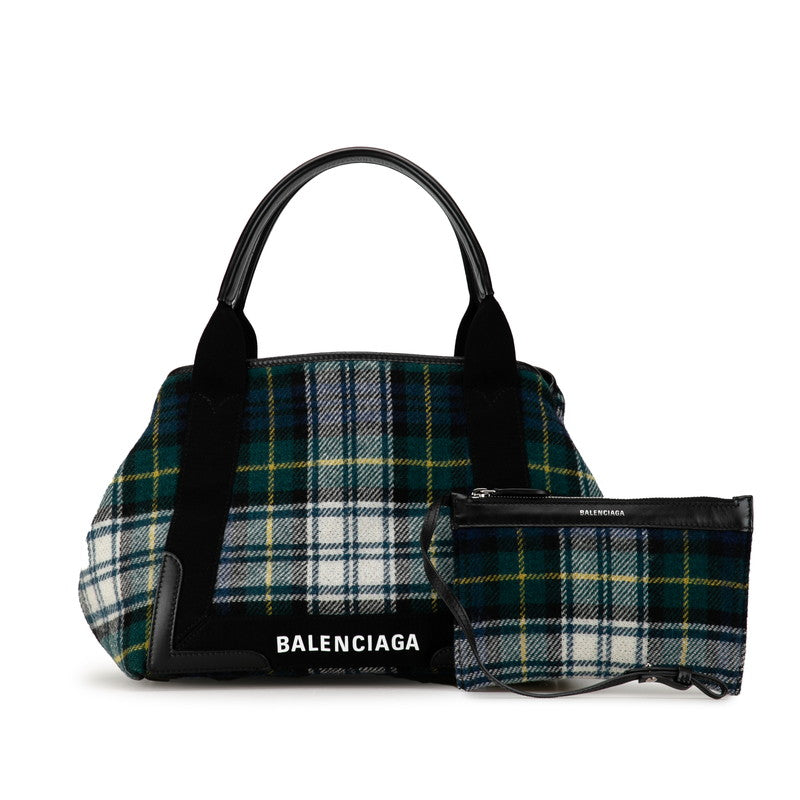 Balenciaga Wool Leather Navy Cabas S Tote Bag