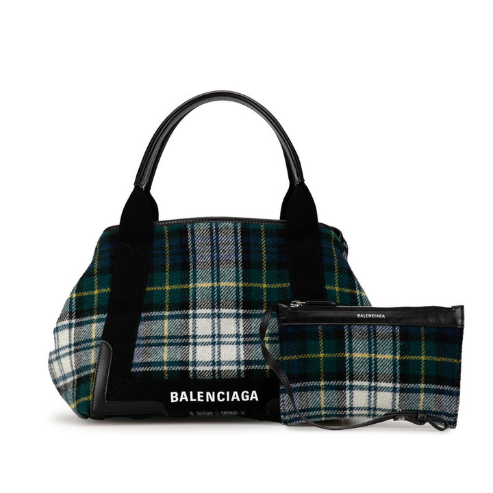 Balenciaga Wool Leather Navy Cabas S Tote Bag 339933 in Great Condition