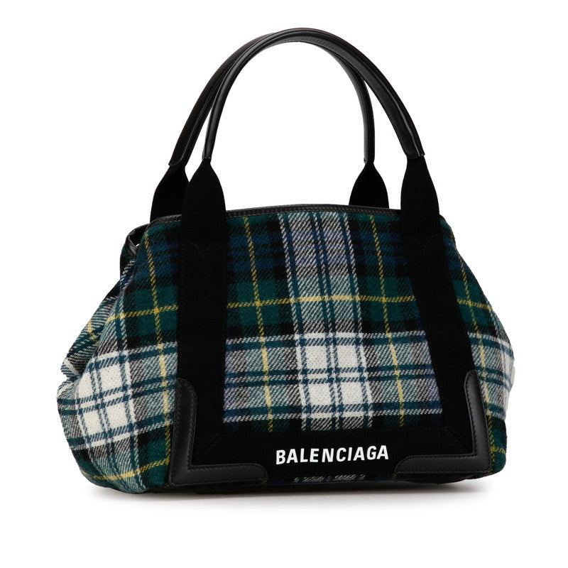 Balenciaga Wool Leather Navy Cabas S Tote Bag 339933 in Great Condition