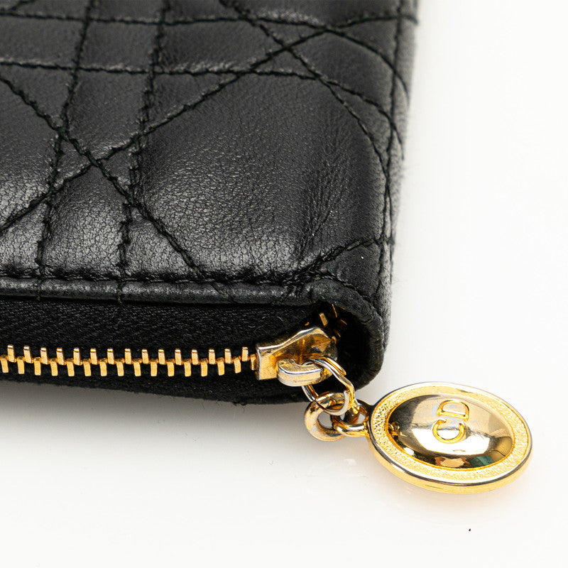 Dior Leather Cannage Round Zipper Long Wallet