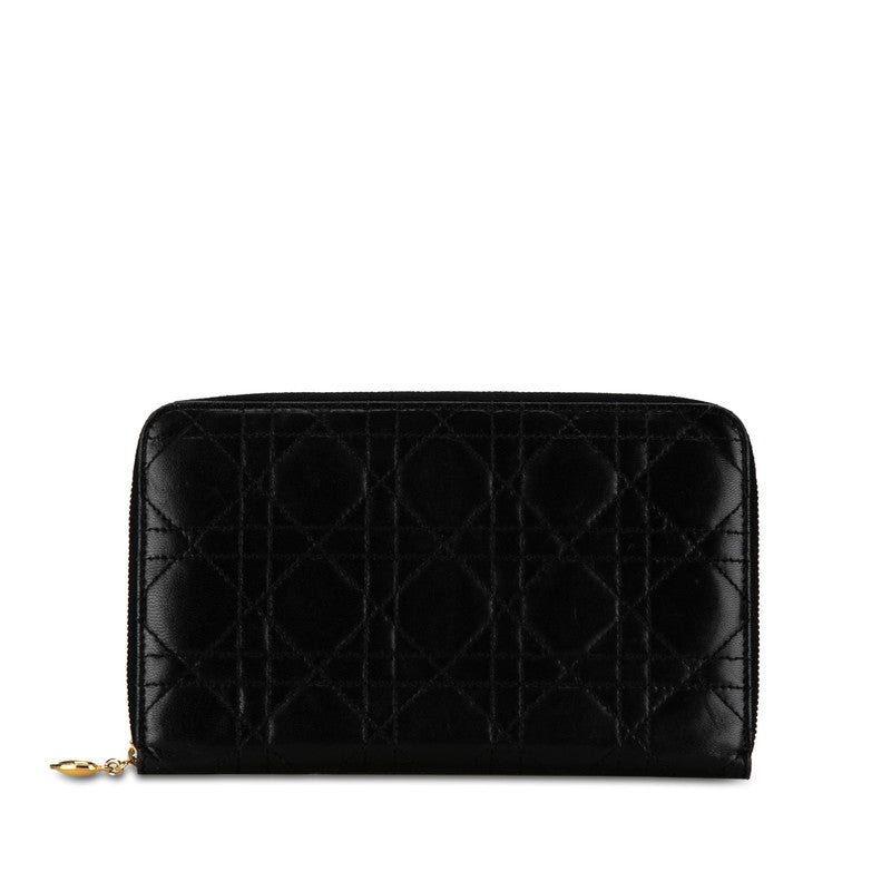 Dior Leather Cannage Round Zipper Long Wallet