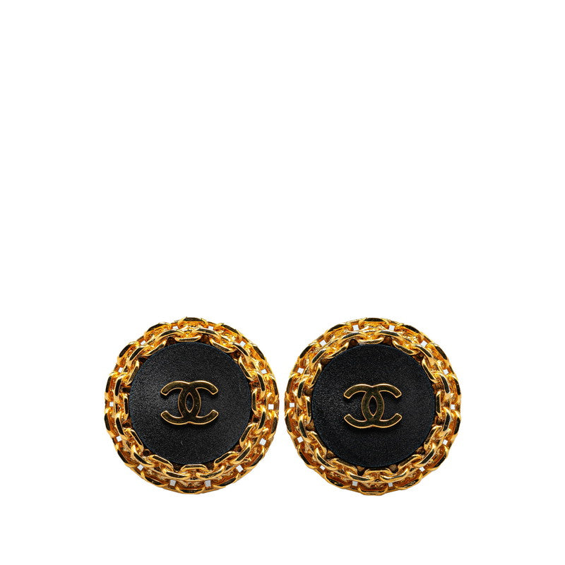 Chanel Coco Mark Chain Round Earrings Gold Black