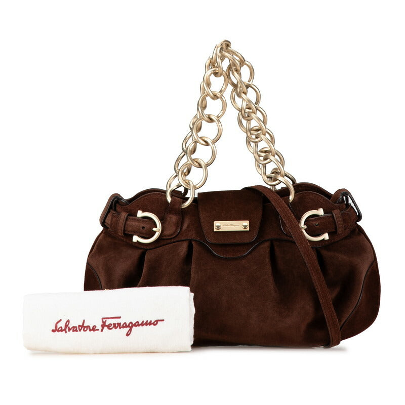 Salvatore Ferragamo Suede Gancini Chain Handbag