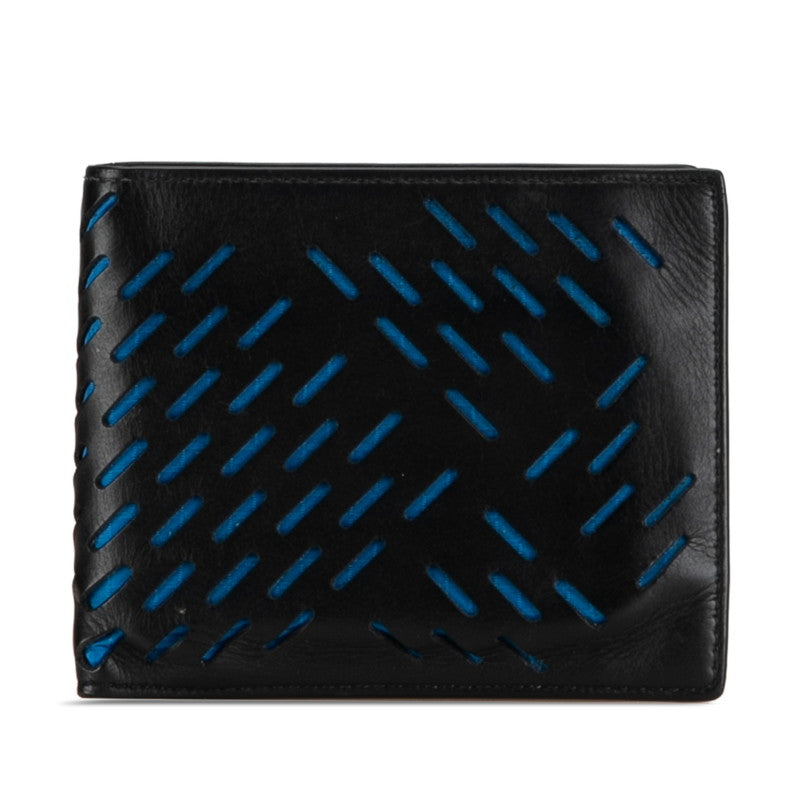 Bottega Veneta Leather Bifold Wallet Black Blue in Very Good Condition